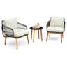 Costway - 3 PCS Patio Furniture Set with Cushioned Chairs and Tempered Glass Side Table - Mix Brown,Off White
