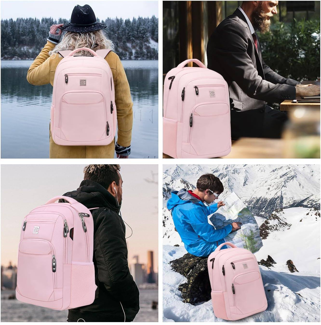 Alt View 3. Core Tech - 15.6-Inch Water-Resistant Business Laptop Backpack with Anti-Theft Pocket and Luggage Strap - Light Pink.