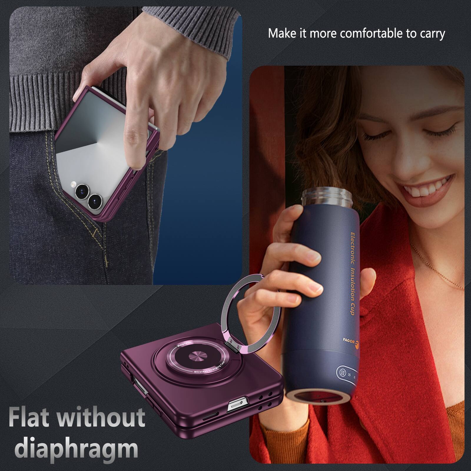 Make it more comfortable to carry  
Electronic Insulation Cup FAGION & Flat without diaphragm