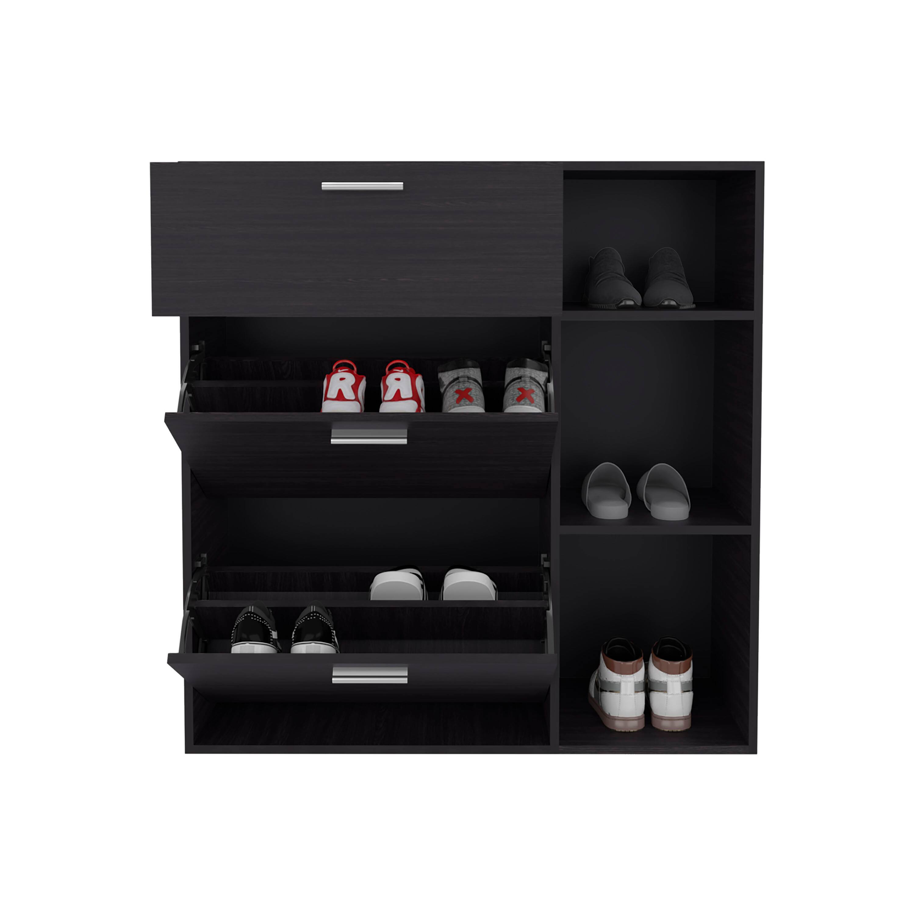 Alt View 1. TinyHomie - Shoe Rack 39.6in H 2 Doors 1 Drawer 3 Shelves Black Wengue - Bedroom - Black.