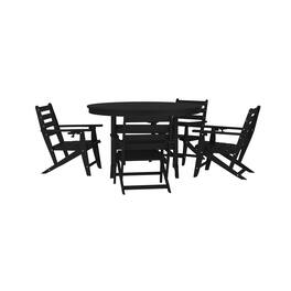 Flash Furniture - Tolleson Commercial 5 Piece Adirondack Dining Set with 48" Round Indoor/Outdoor Recycled HDPE Table and 4 Chairs with Cu - Black