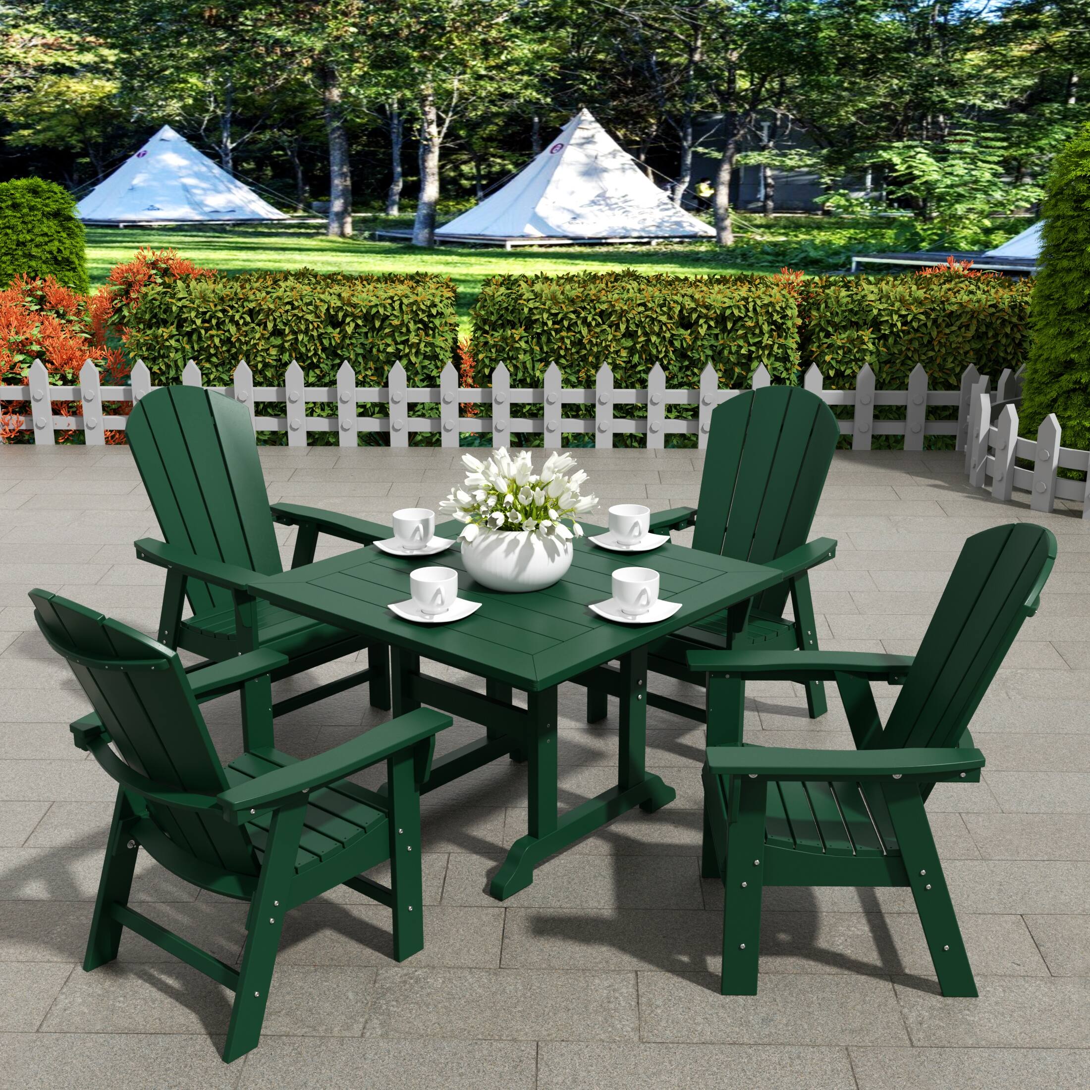 Angle. WestinTrends - WestinTrends Malibu 5 Piece Outdoor Patio Dining Square Table and Curved Back Armchair Set - Dark Green.