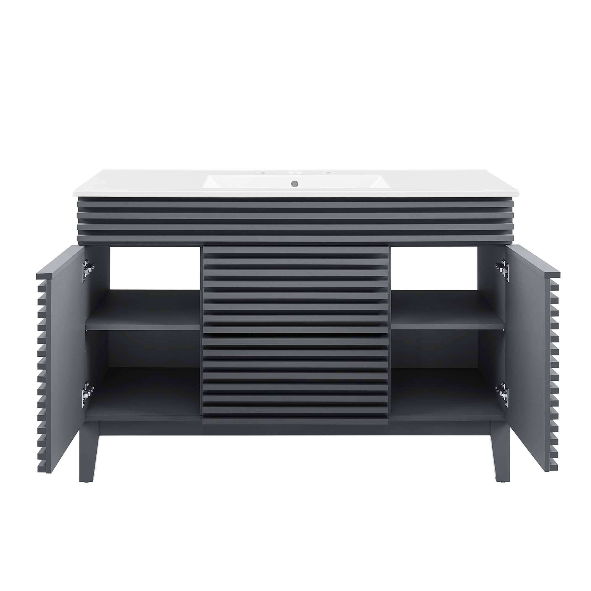 Alt View 4. Modway - Render 48" Bathroom Vanity with White Basin Included - Gray White.