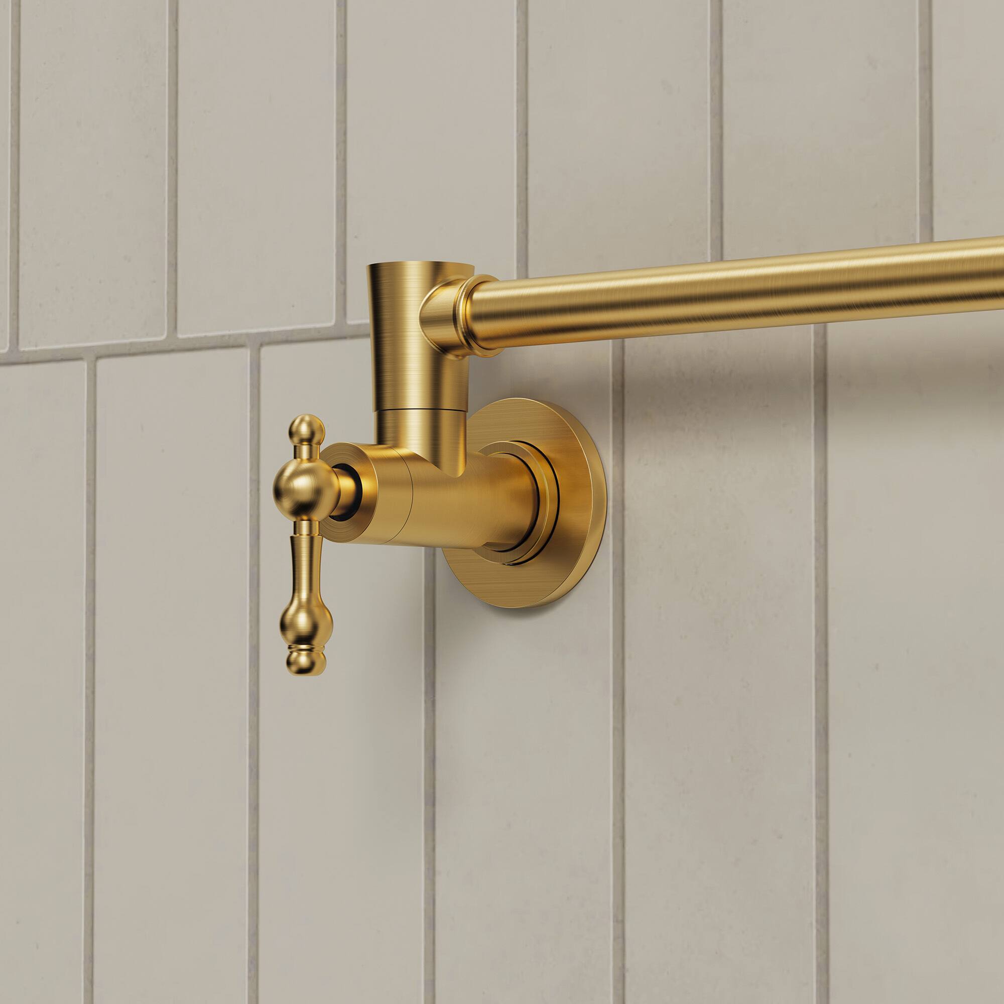 Alt View 8. GRANDJOY - Wall Mount Pot Filler Faucet Vintage Dual Handle Compact Folding Arm Solid Brass Stove Fixture - Brushed Gold.