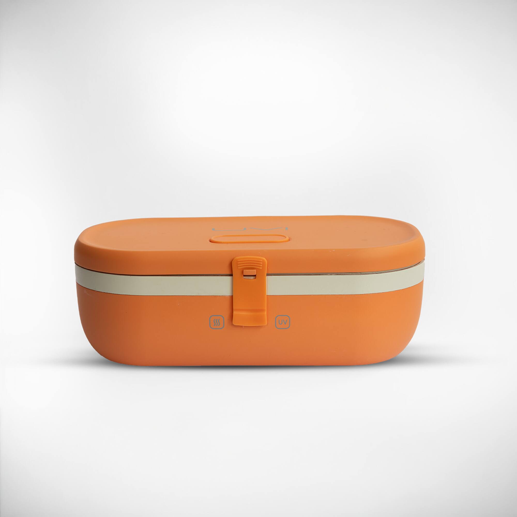 Angle. UVI - UVI Plus Lunchbox – Portable Self-Heating Lunch Box with UV Sanitizer & USB-C Charging - Salmon.