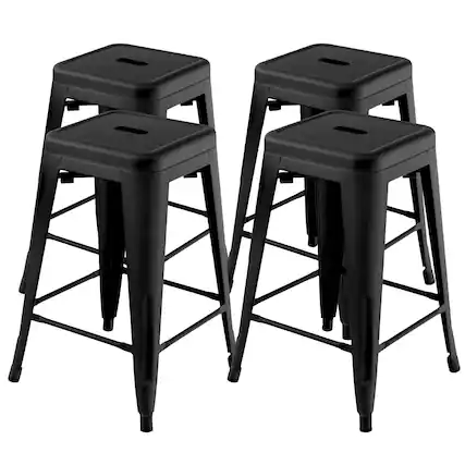 Front. Gymax - Gymax 24'' Set of 4 Barstool Counter Height Metal Bar Stool Stackable Chair Black - Black.