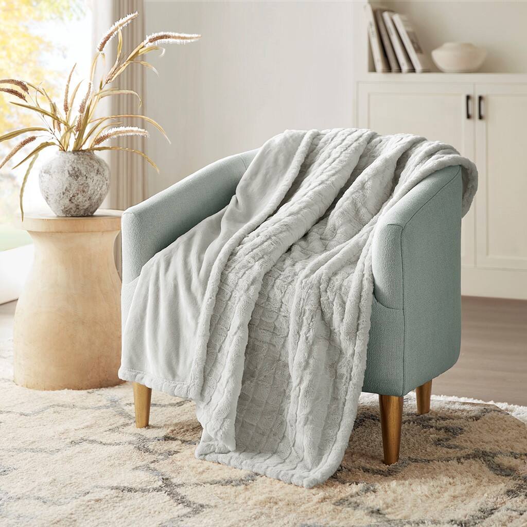 Alt View 1. Gracie Mills - Gracie Mills Brentwood Heated Throw - Grey Texture.