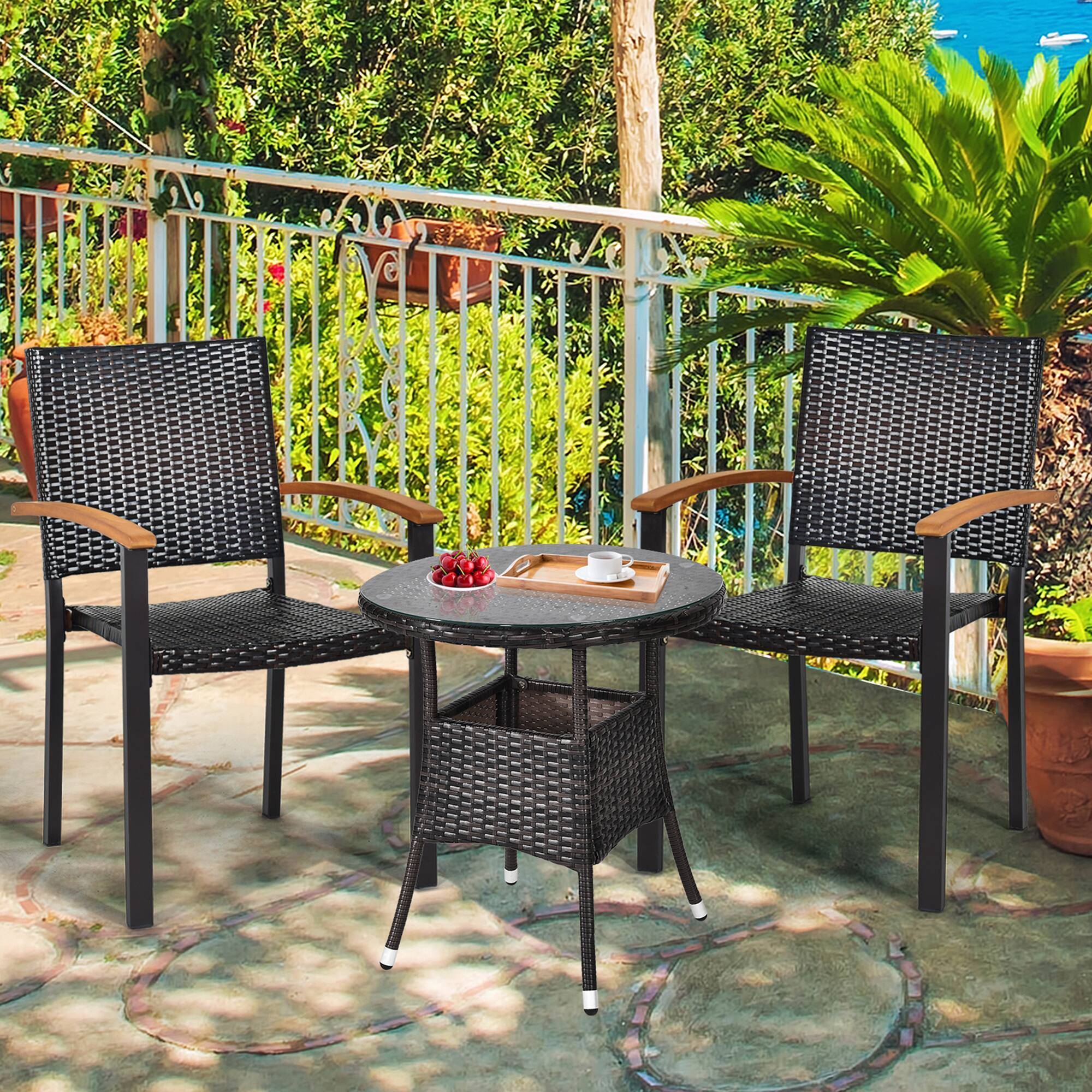 Alt View 3. Gymax - Gymax 2PCS Stackable Patio Wicker Dining Chair Rattan Armchair Outdoor Yard - as pic.