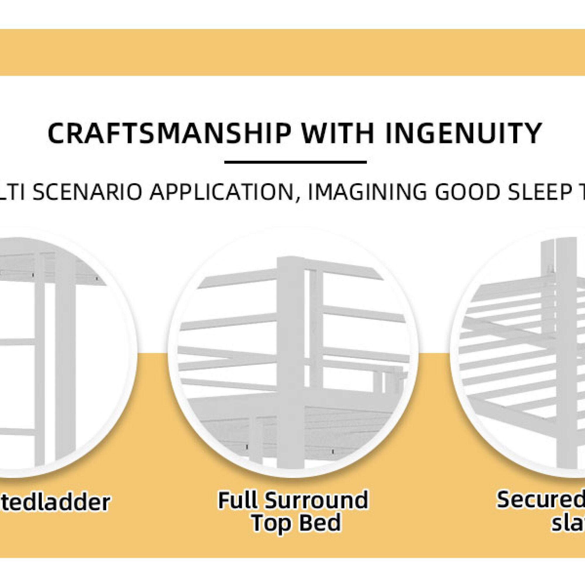 CRAFTSMANSHIP WITH INGENUITY

MULTI SCENARIO APPLICATION, IMAGINING GOOD SLEEP

- Folded Ladder
- Full Surround Top Bed
- Secured Slats