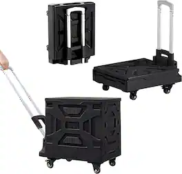Vecelo - 27Gal Quik Cart Foldable Rolling Suitcase with Retractable Handle, Portable Utility Cart,100 lb Load - Black