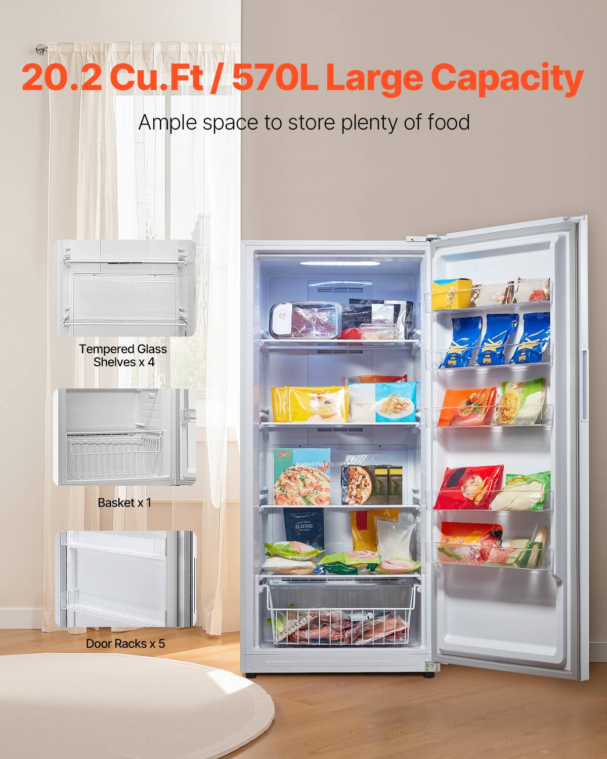VEVOR Convertible Freezer/Refrigerator,20.2 Cu.Ft Frost Free Upright ...