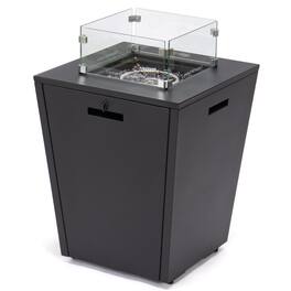 LeisureMod - Chelsea Outdoor Aluminum Square Fire Pit Table with Glass Wind Guard for Patio, Deck and Backyard - Black
