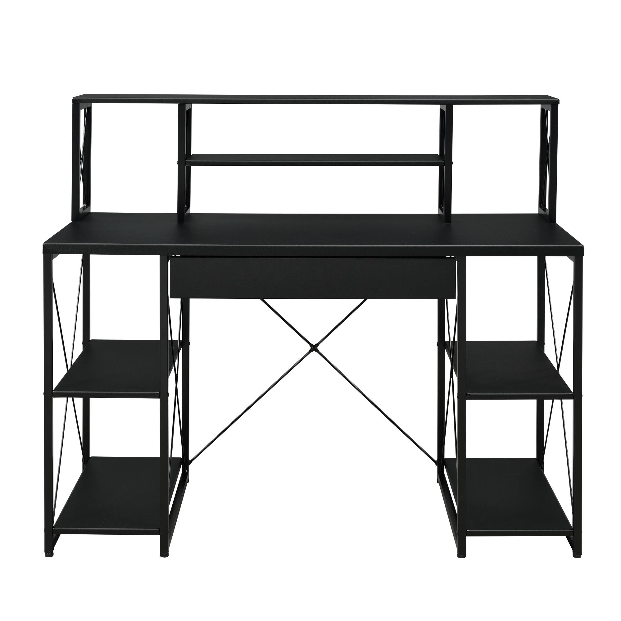 Alt View 2. GOODSILO - All-Purpose Writing Desk with Storage Drawer and Open Compartments for Home Office Use - Black.
