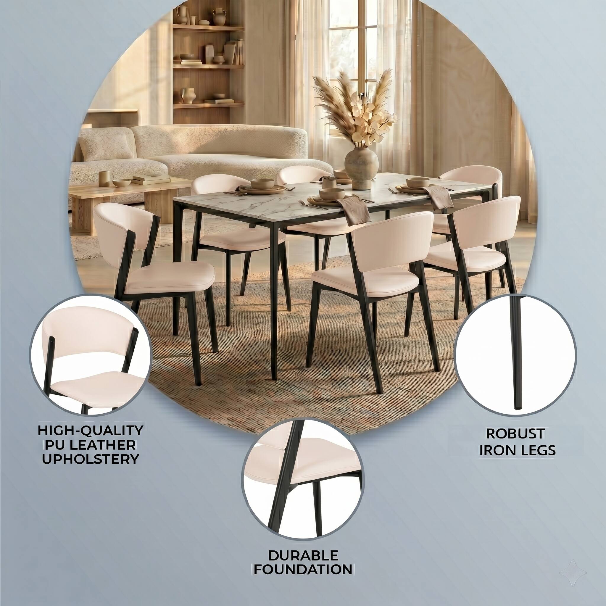 HIGH-QUALITY PU LEATHER UPHOLSTERY  
ROBUST IRON LEGS  
DURABLE FOUNDATION