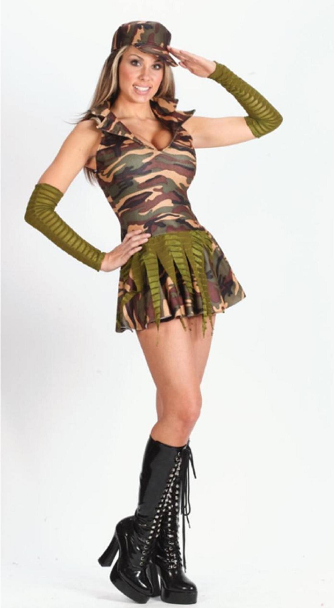 Alt View 1. Fun World - Women's Camouflage Army Halloween Costume - Junior One Size 0-9 - Green and Brown - Green.