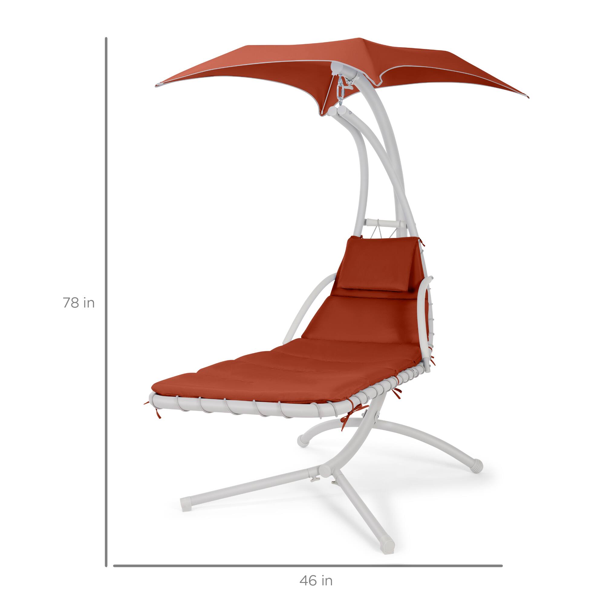 Alt View 7. Best Choice Products - Best Choice Products Hanging Curved Chaise Lounge Chair Swing w/ Pillow, Shade, Stand - Burnt Orange - Burnt Orange.