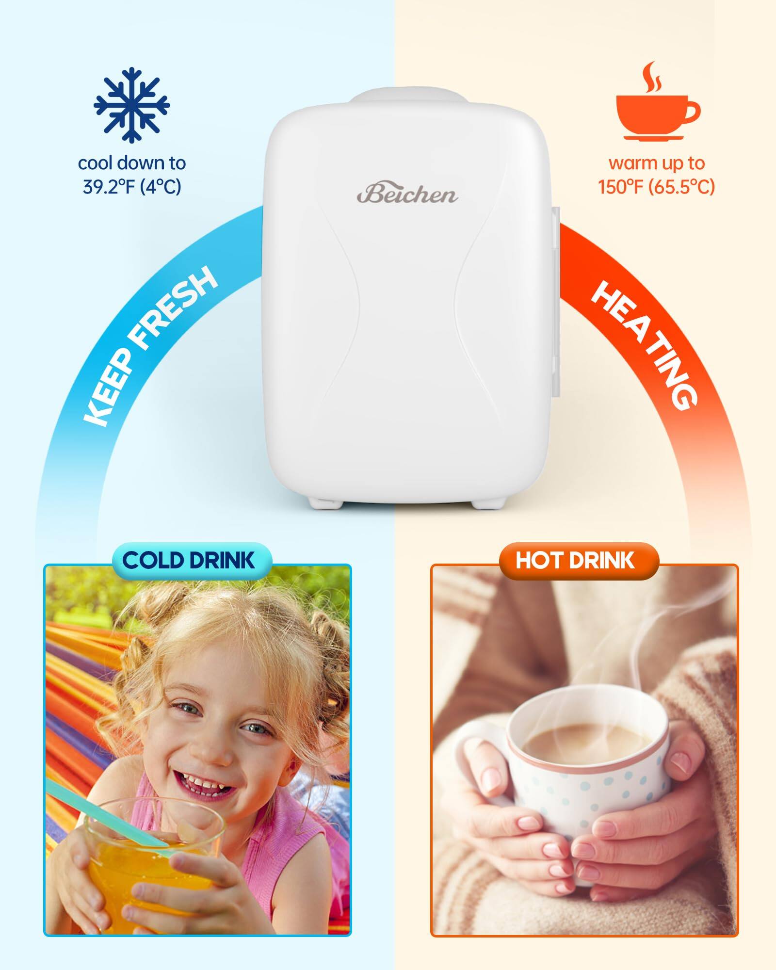 cool down to 39.2F (4C)  
FRESH  
KEEP  
Beichen  
warm up to 150F (65.5C)  
HEATING  
COLD DRINK  
HOT DRINK