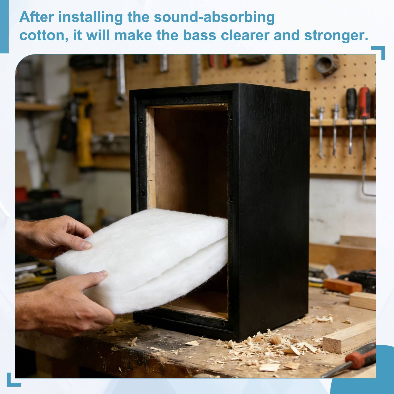 After installing the sound-absorbing cotton, it will make the bass clearer and stronger.