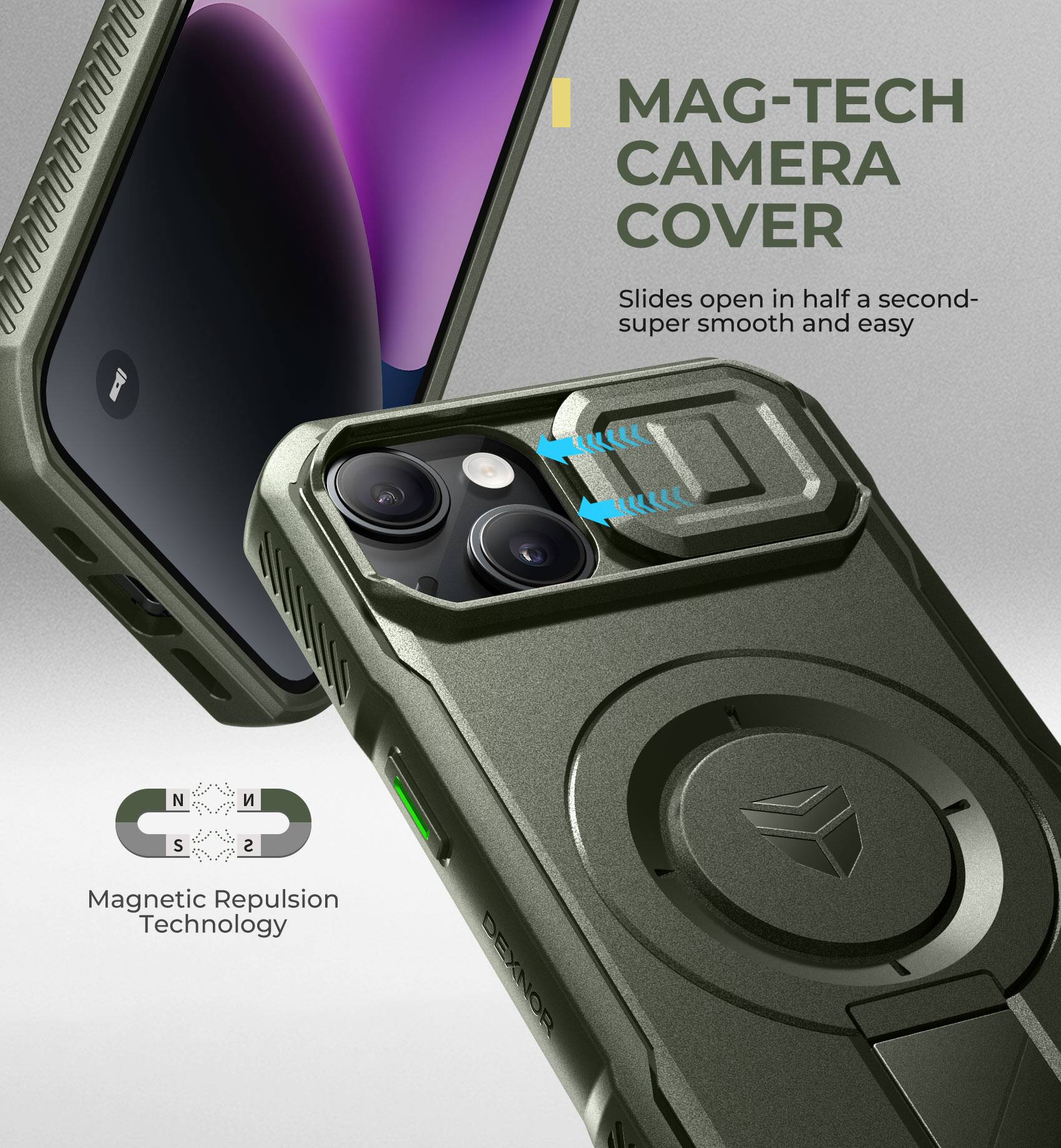 MAG-TECH CAMERA COVER

Slides open in half a second- super smooth and easy

Magnetic Repulsion Technology