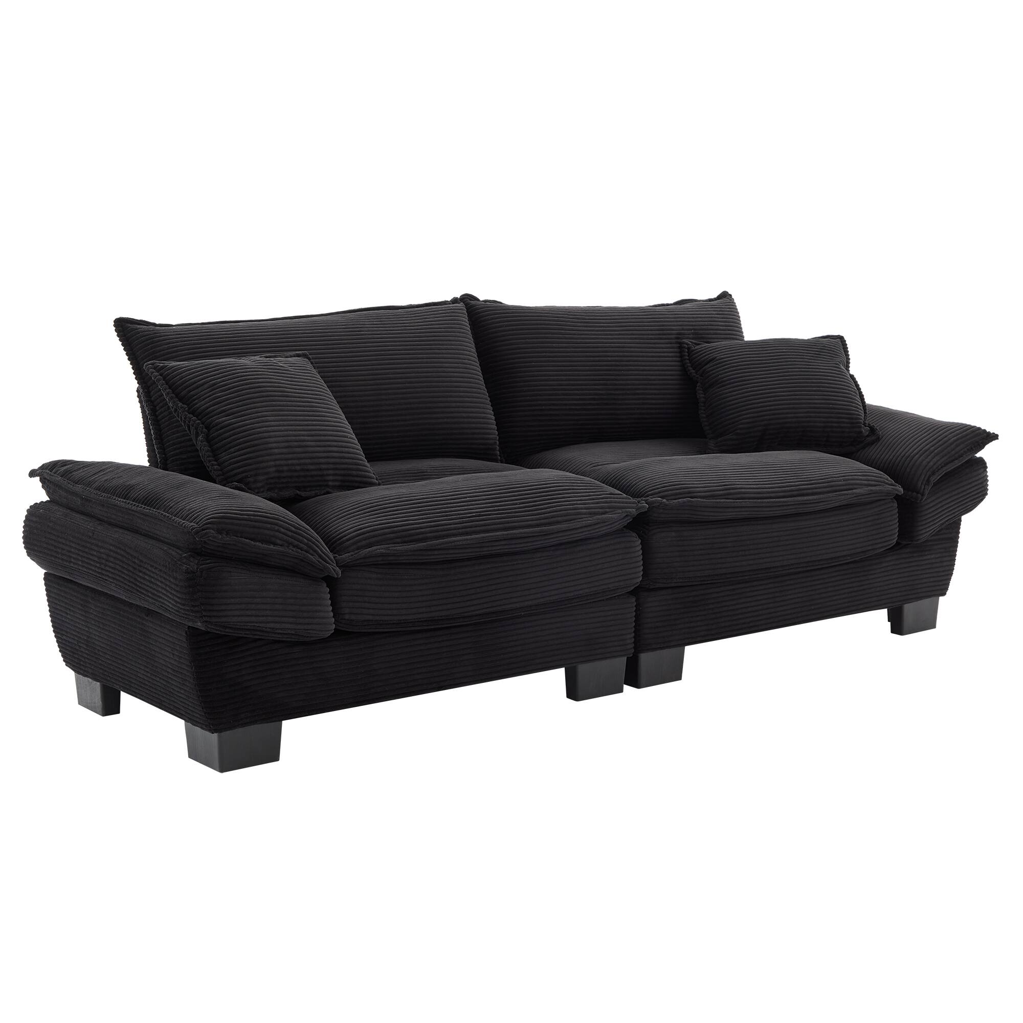 Left. Tiramisubest - Corduroy Couch Loveseat Sofa with Pillows,Comfy Upholstered Deep Seat Sofa for Bedroom,Living Room,Office-Black - Black.