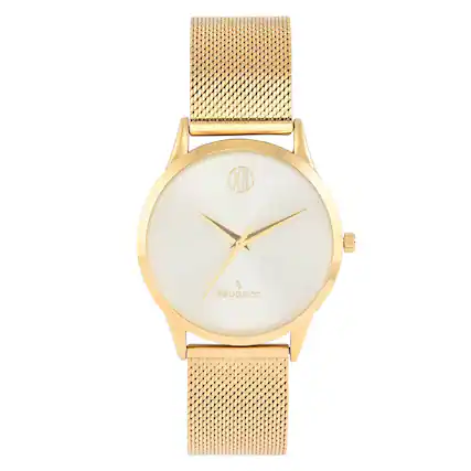 Front. Peugeot - Men's 40mm Wafer Slim Champagne Dial Gold Plated Case Watch with Mesh Band - Gold.