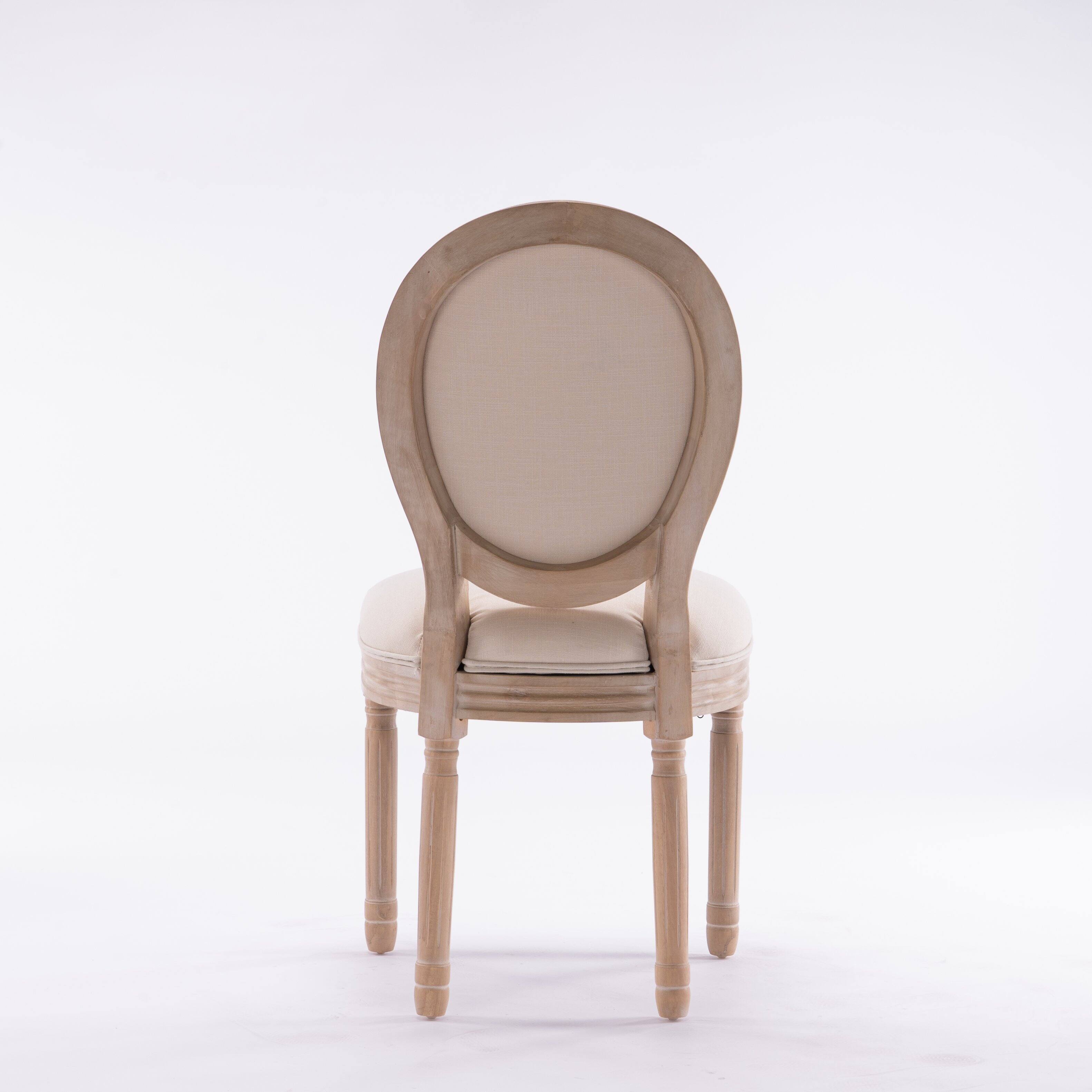 Alt View 6. Lirago - 19 Inch French Style Dining Chairs Set of 2 Linen Fabric Upholstered Oval Back Solid Wood Frame - Beige.