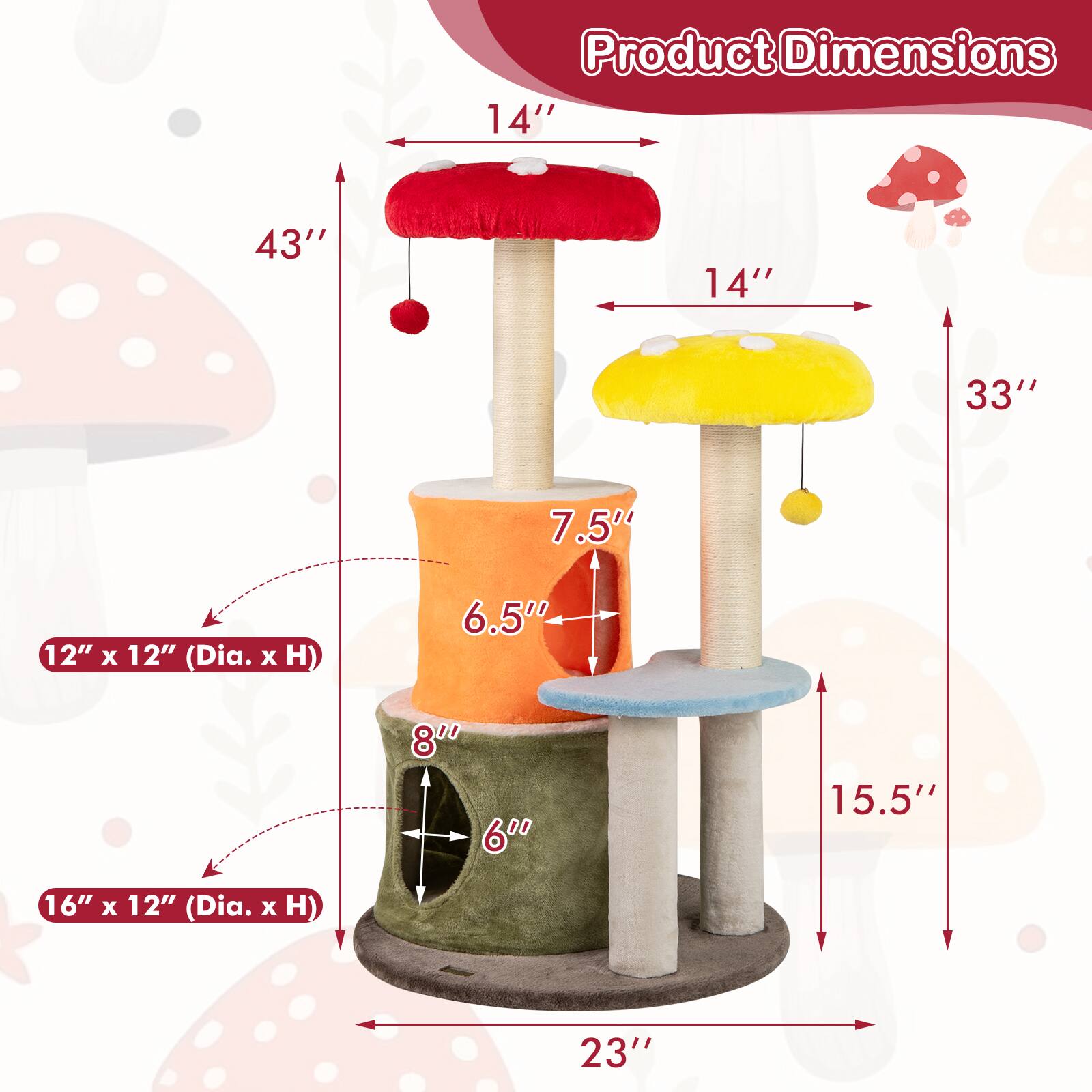 Product Dimensions

- 14" (Diameter) x 12" (Height)
- 16" (Diameter) x 12" (Height)
- 23" (Width)
- 43" (Height)
- 33" (Height)
- 15.5" (Height)
- 7.5" (Height)
- 6.5" (Height)
- 8" (Height)
- 6" (Width)