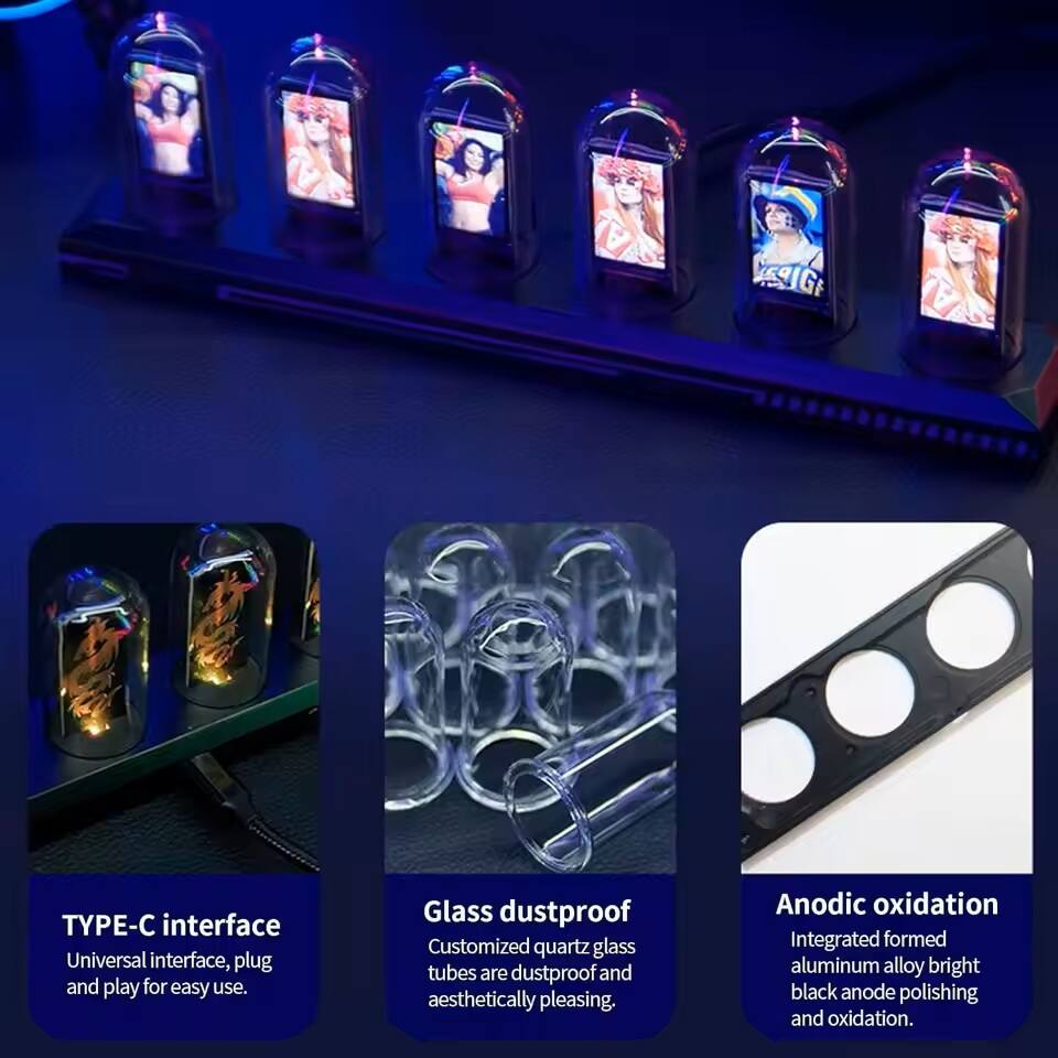 - TYPE-C interface  
  Universal interface, plug and play for easy use.

- Glass dustproof  
  Customized quartz glass tubes are dustproof and aesthetically pleasing.

- Anodic oxidation  
  Integrated formed aluminum alloy bright black anode polishing and oxidation.