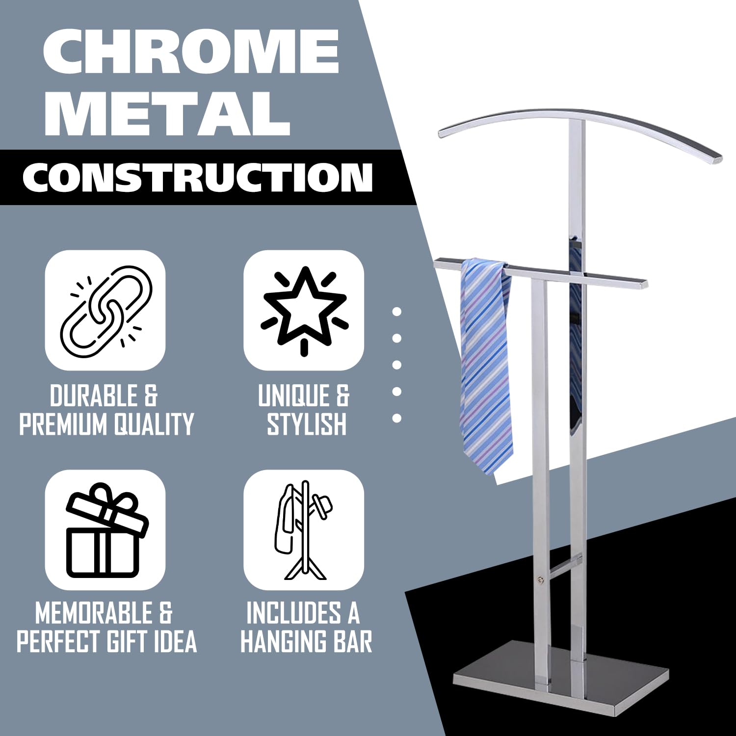 CHROME METAL CONSTRUCTION

- DURABLE & PREMIUM QUALITY
- UNIQUE & STYLISH
- MEMORABLE & PERFECT GIFT IDEA
- INCLUDES A HANGING BAR