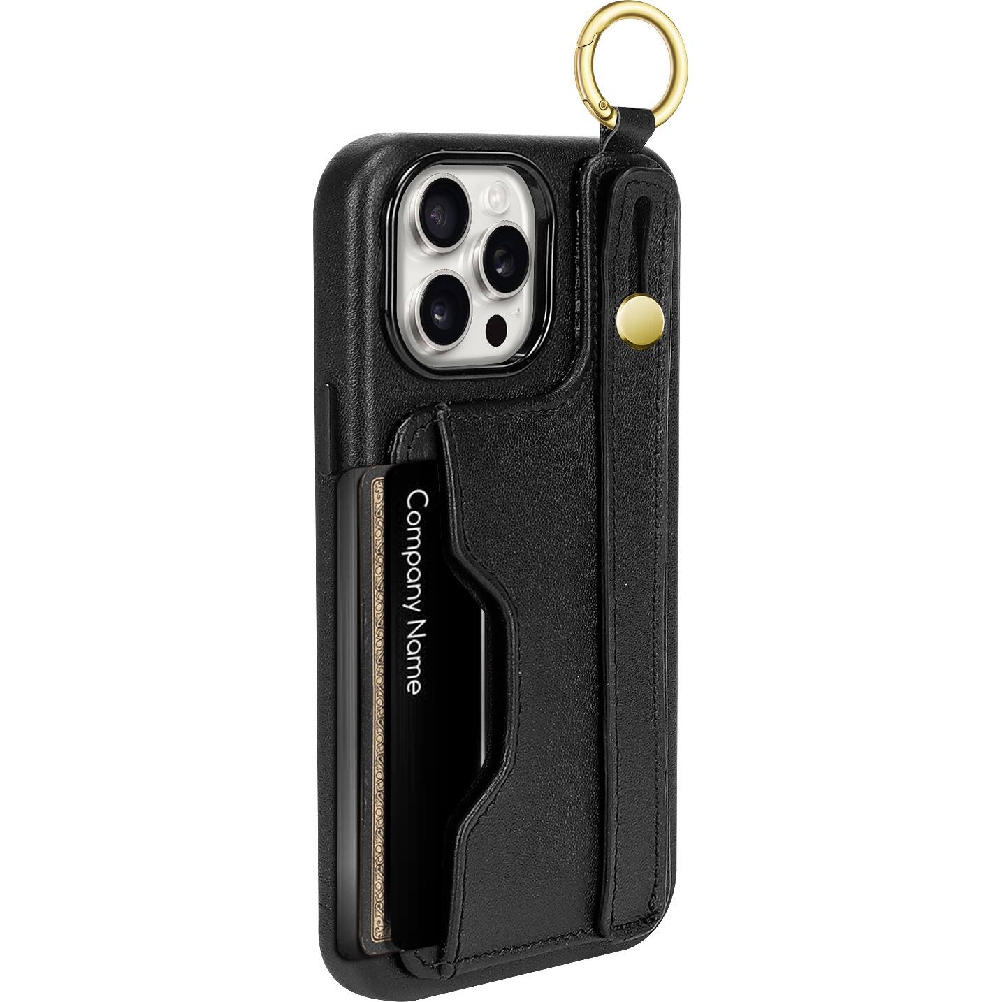 Alt View 12. SaharaCase - FingerGrip Series Genuine Leather Wallet Case for Apple iPhone 15 Pro Max - Black.