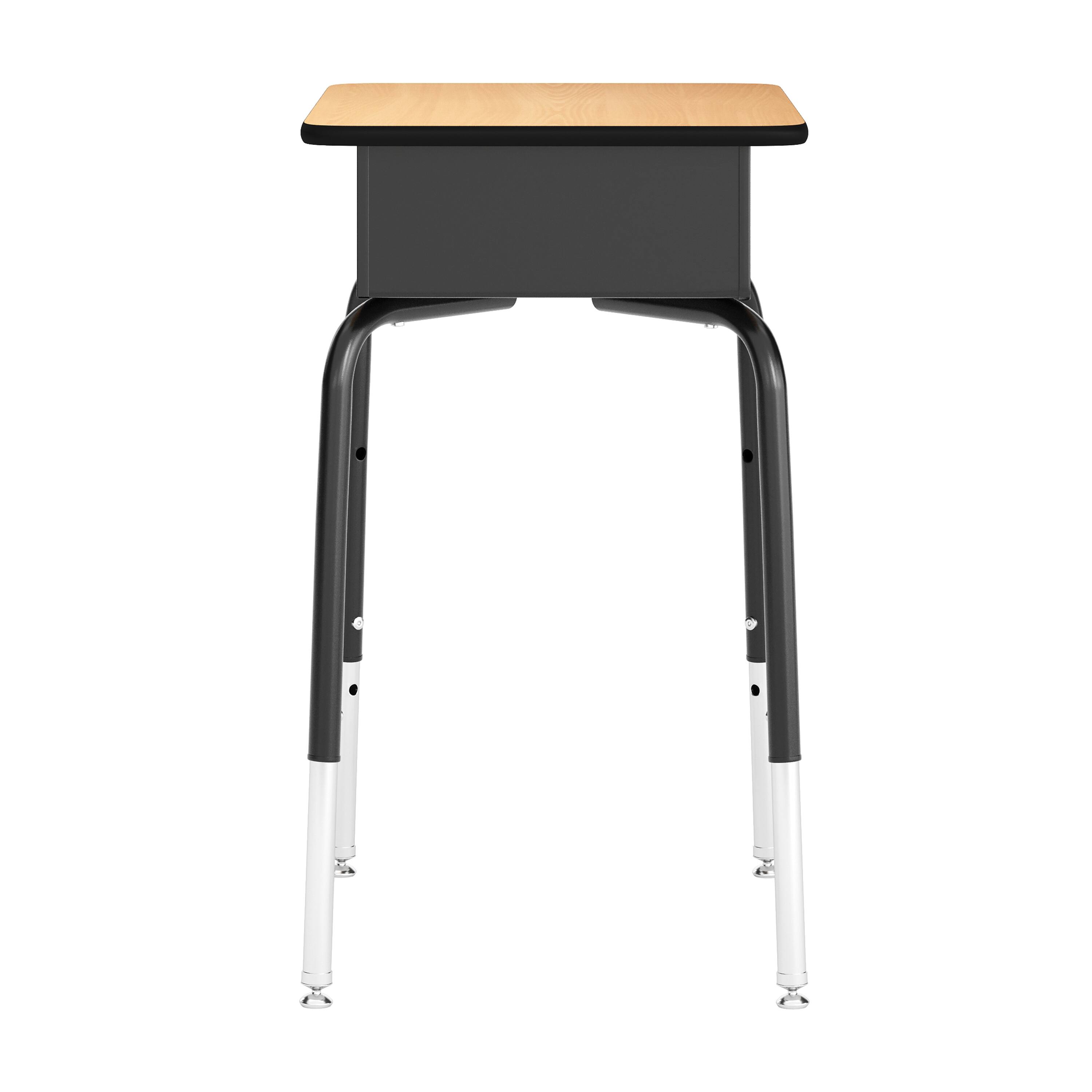 Alt View 6. Emma + Oliver - Jacobs Desk/Chair Set with Metal Open Front Storage Box, Desktop, Metal Frame and Stackable Flex Comfort Classroom Chair - Natural Top/Navy Chair.