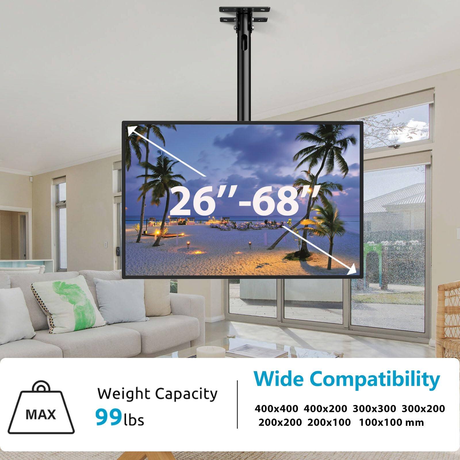 26"-68"  
MAX Weight Capacity 99 lbs  
Wide Compatibility  
400x400 400x200 300x300 300x200 200x200 200x100 100x100 mm
