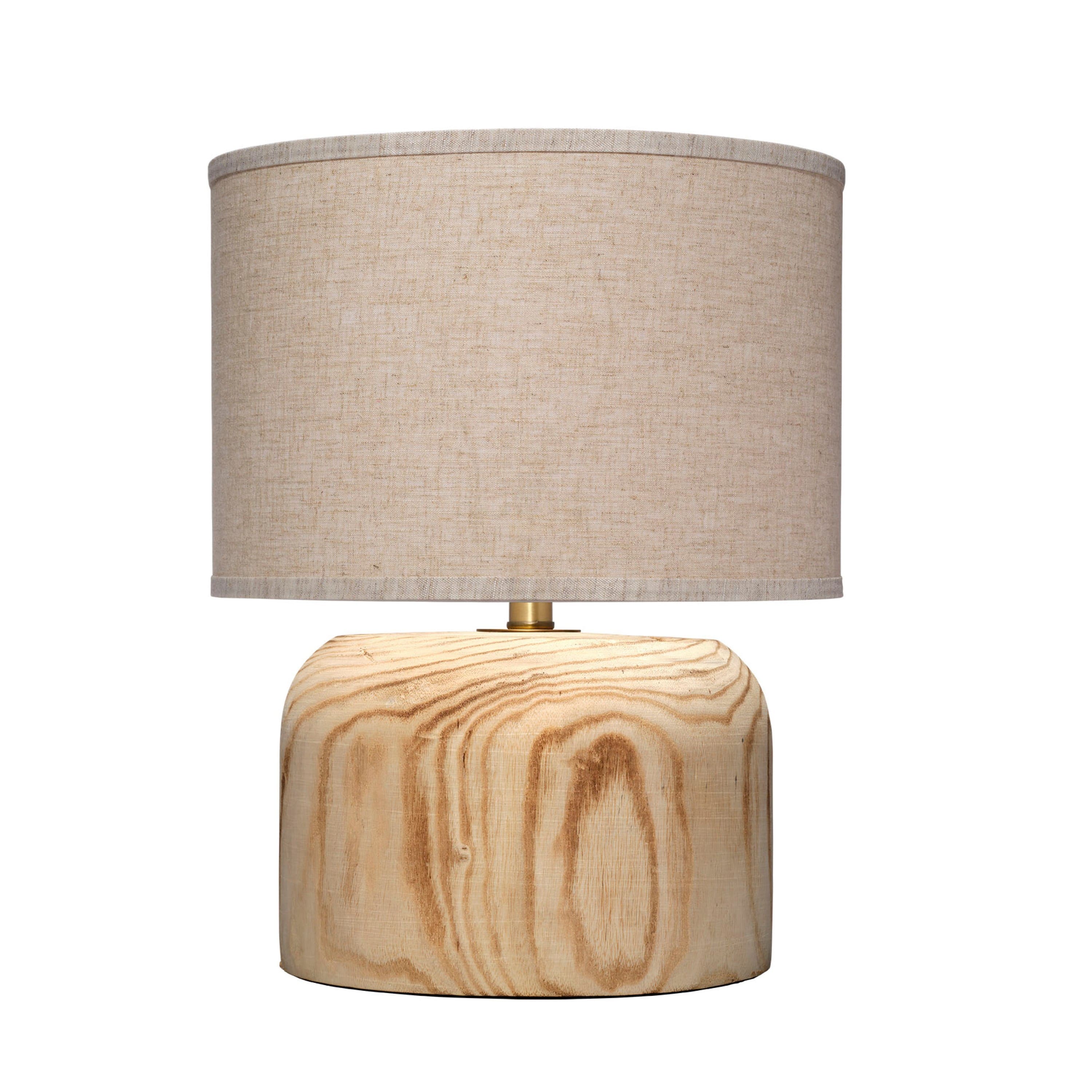 Manhattan Lane - Timy Accent Table Lamp, 18 Inch, Linen Drum Shade, Wood Base - Natural Brown, Oat Brown, Brass