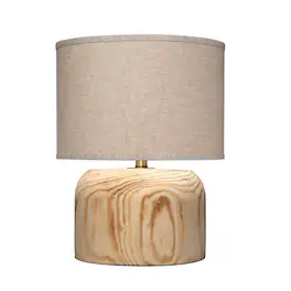 Manhattan Lane - Timy Accent Table Lamp, 18 Inch, Linen Drum Shade, Wood Base - Natural Brown, Oat Brown, Brass