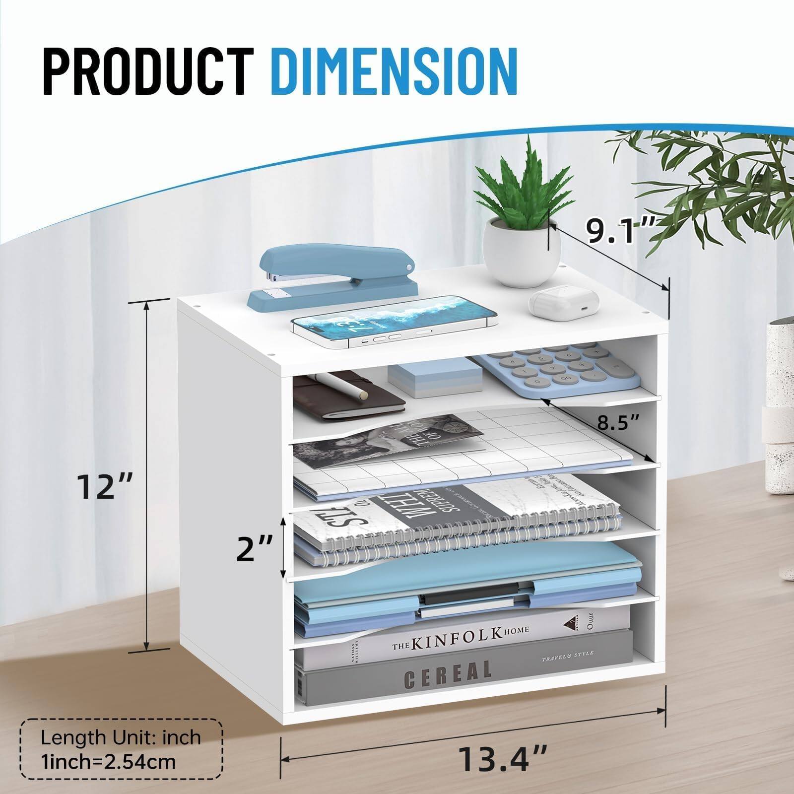 PRODUCT DIMENSION

- Width: 12"
- Depth: 9.1"
- Height: 13.4"
- Shelf Depth: 8.5"
- Shelf Height: 2"

Length Unit: inch
1 inch = 2.54 cm