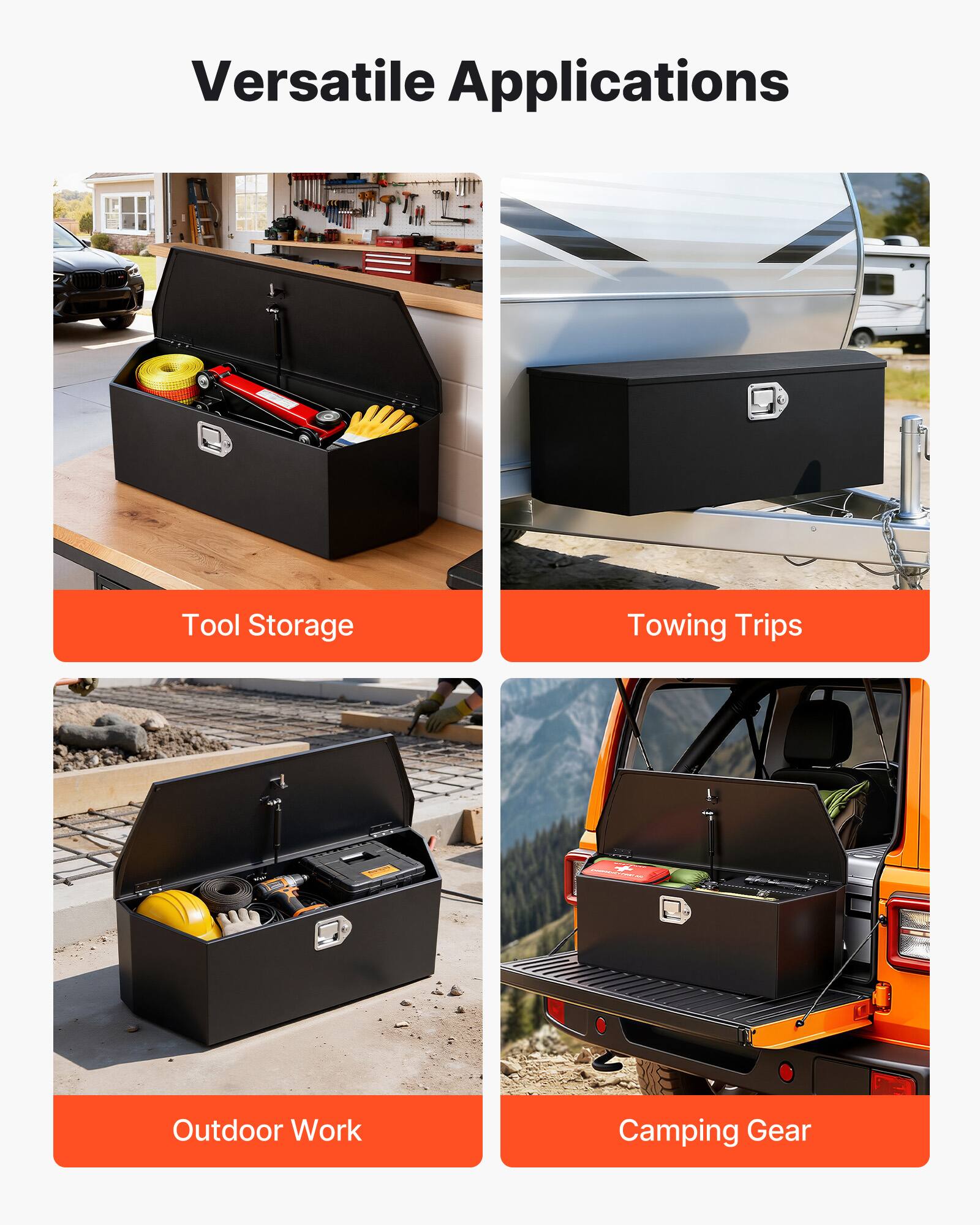 Versatile Applications

- Tool Storage
- Towing Trips
- Outdoor Work
- Camping Gear