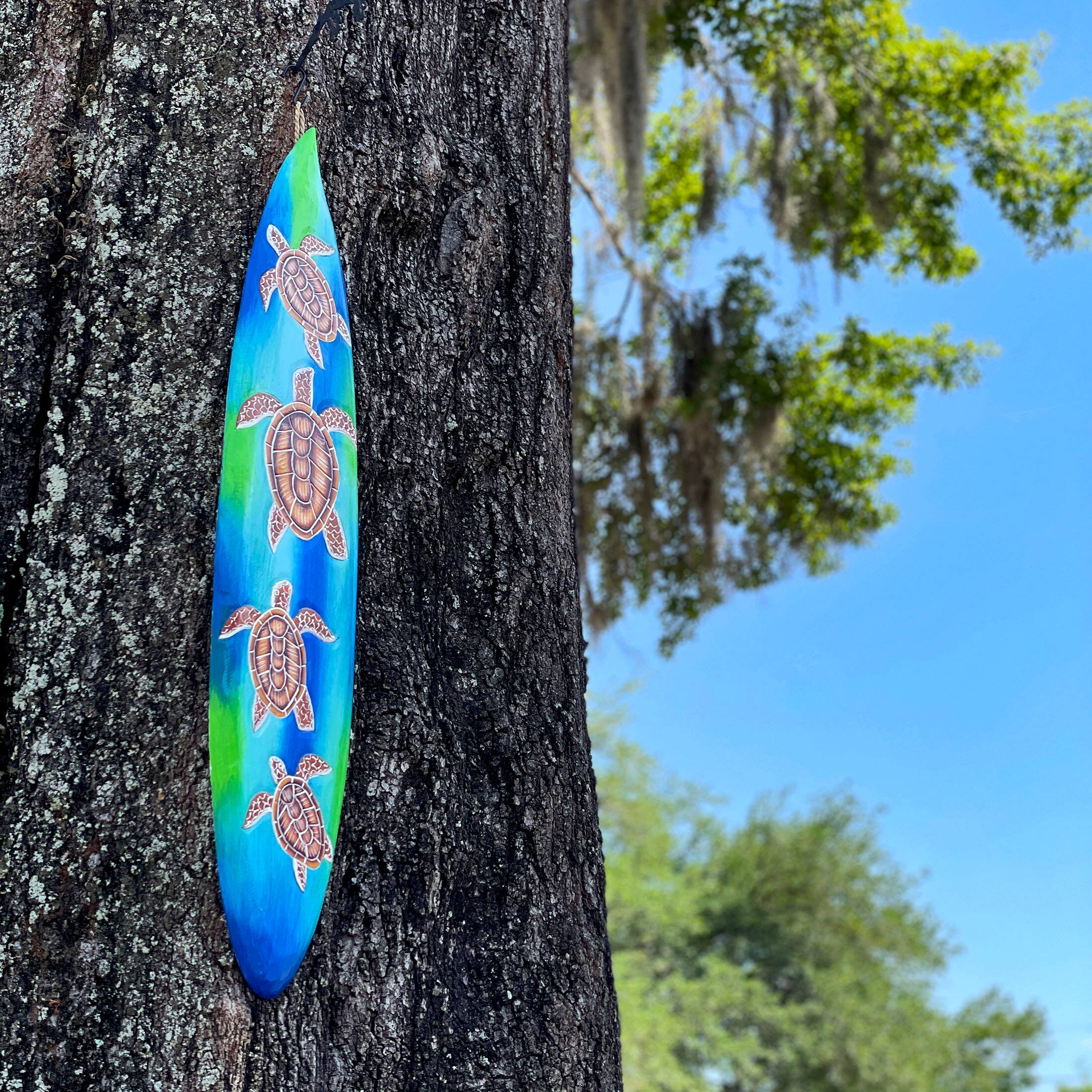 Alt View 5. Chesapeake Bay - Wooden Sea Turtle Surfboard Wall Decor 38.5" Tropical Ocean Beach Art - Multicolored.