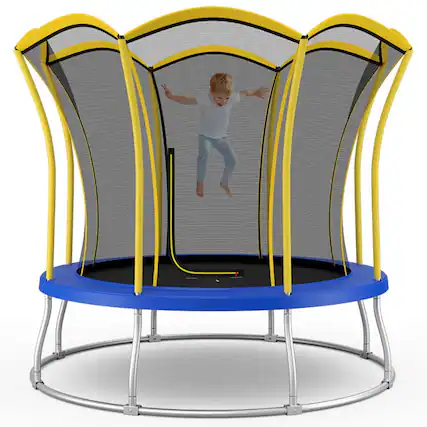 Front. Kadyn - Kids Trampoline, Outdoor Jumper,10 Feet Unique Flower Shape Trampoline with Galvanized Steel Frame-Yellow.