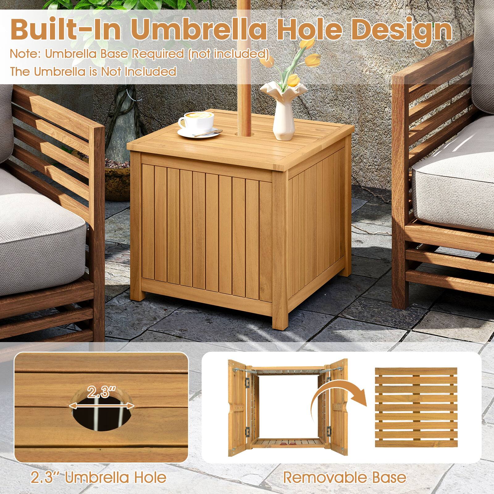 Built-In Umbrella Hole Design  
Note: Umbrella Base Required (not included)  
The Umbrella is Not Included  

2.3" Umbrella Hole  
Removable Base