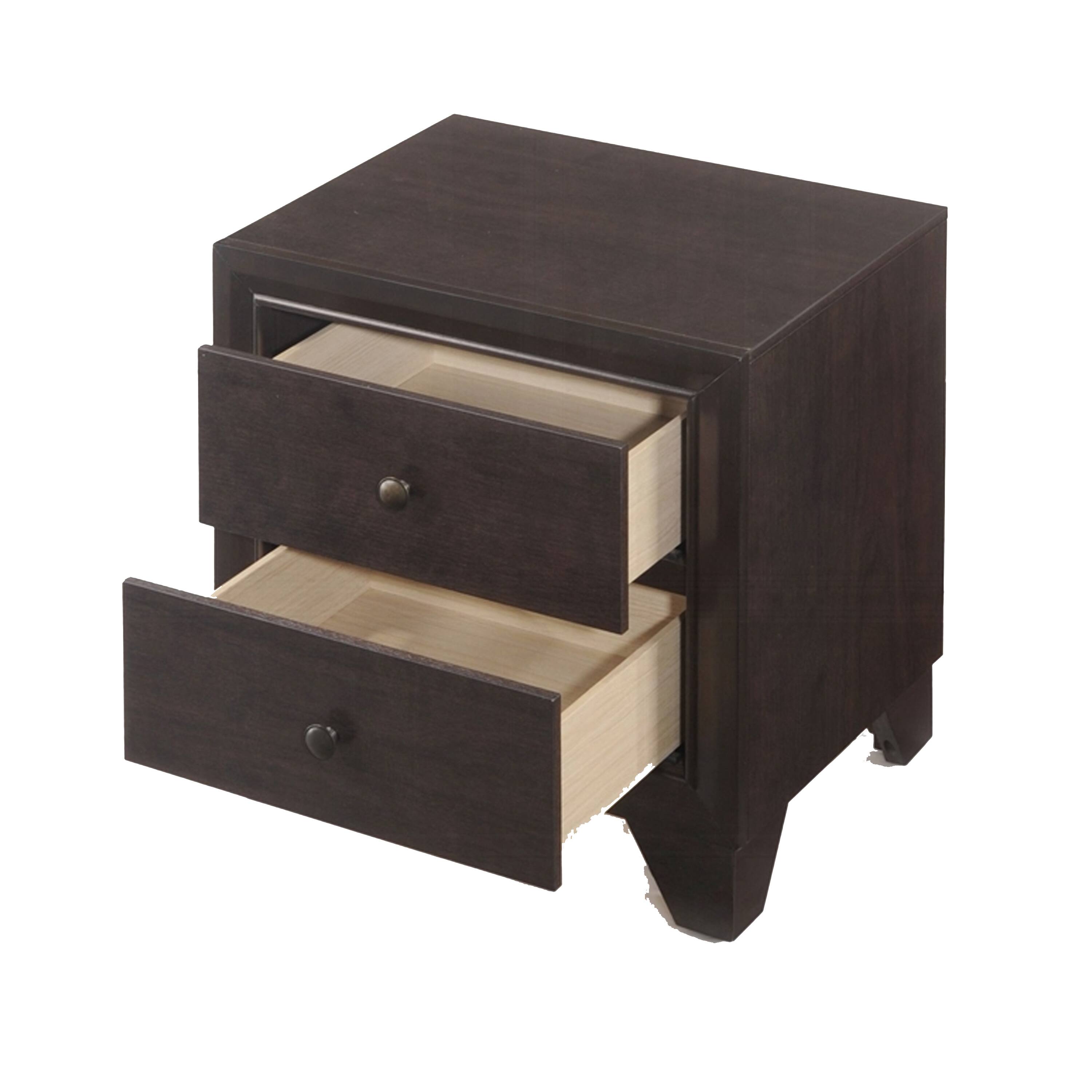 Alt View 2. Manhattan Lane - Wooden Night Stand with Two Drawer - Brown.