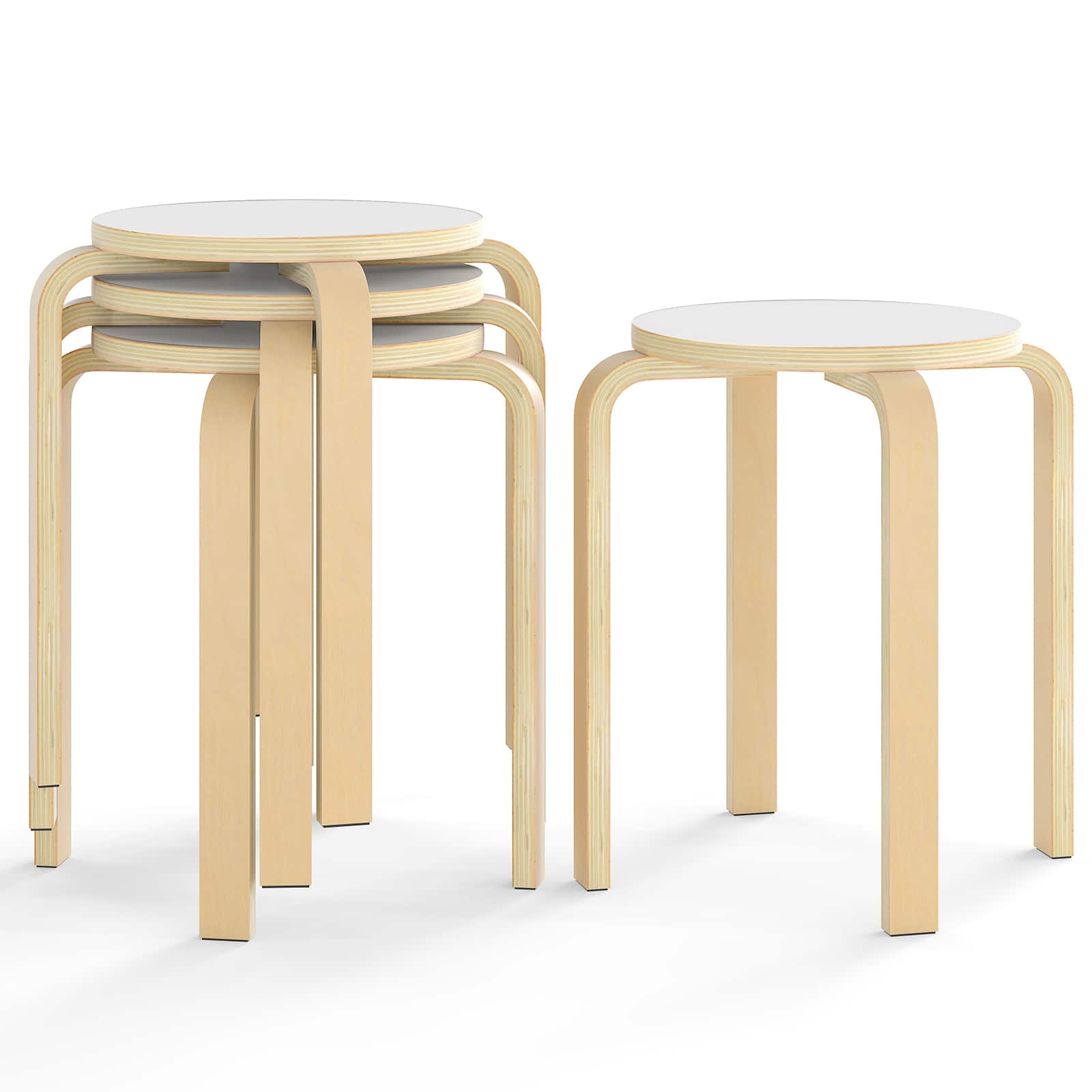 "Costway - Set of 4 18"" Stacking Stool Round Dining Chair Backless Wood Home Decor - White" price history on PriceWatchPro
