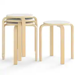 Costway - Set of 4 18" Stacking Stool Round Dining Chair Backless Wood Home Decor - White