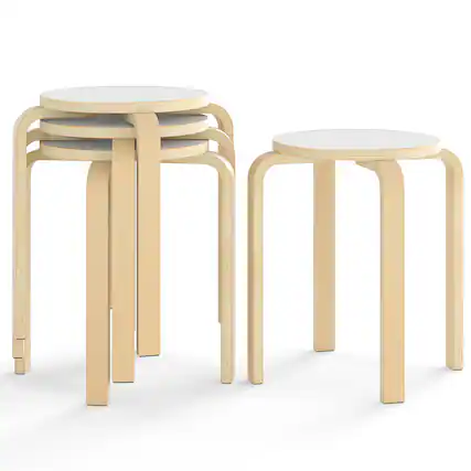 Front. Costway - Costway Set of 4 18" Stacking Stool Round Dining Chair Backless Wood Home Decor - White.