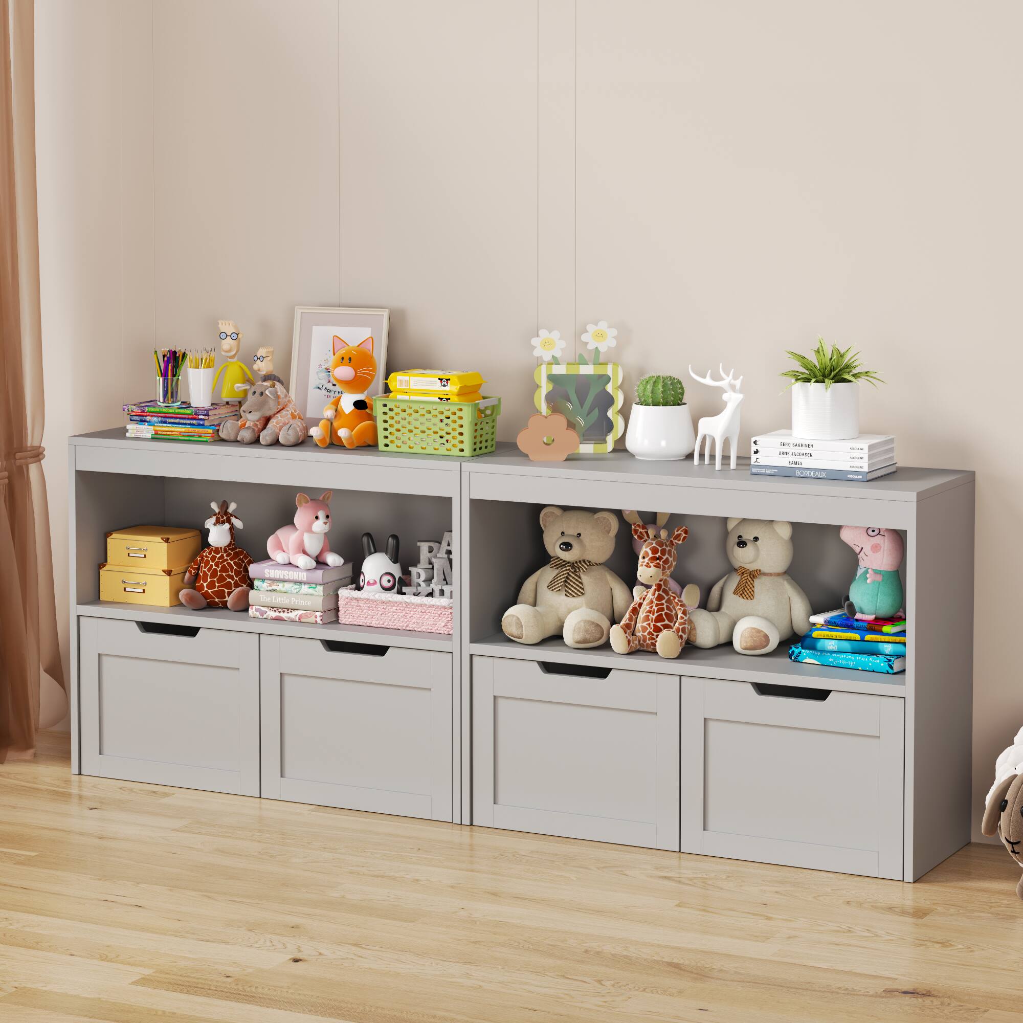 MERAVOM Kids Bookshelf & Toy Storage Organizer with 2 Bins, Children ...