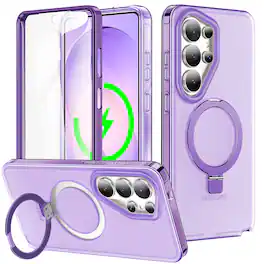 Dteck - for Samsung Galaxy S26 Ultra Mag Safe Case, Ring Stand Built-in Screen Protector Full Body Cover - Purple
