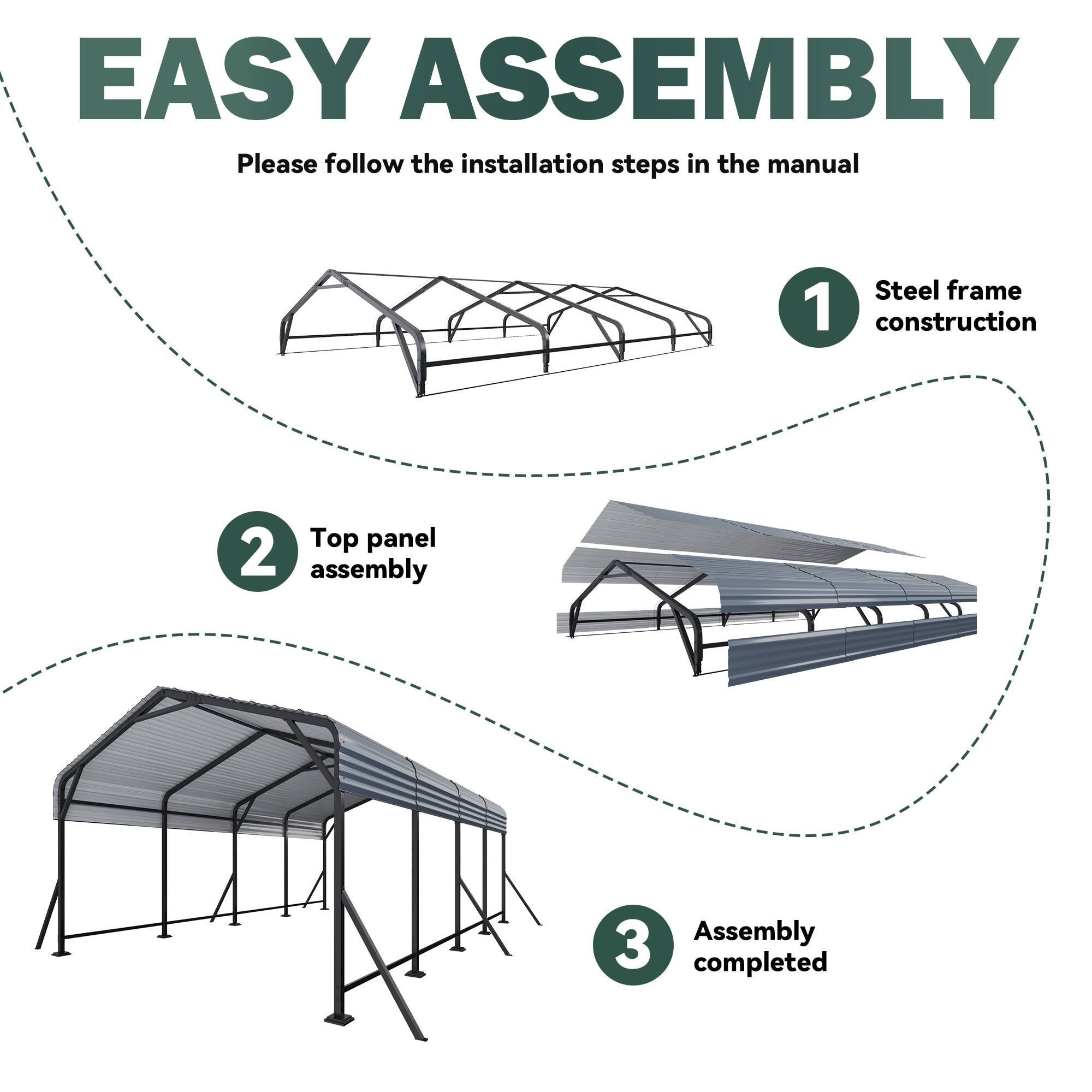 EASY ASSEMBLY  
Please follow the installation steps in the manual  
1. Steel frame construction  
2. Top panel assembly  
3. Assembly completed