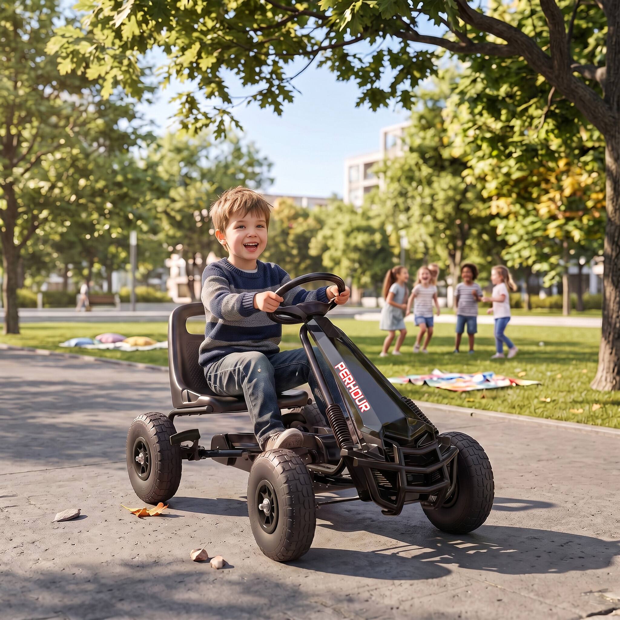 Alt View 1. Qaba - Go Kart, Pedal Car with Adjustable Seat, EVA Wheels, Brake - Black.