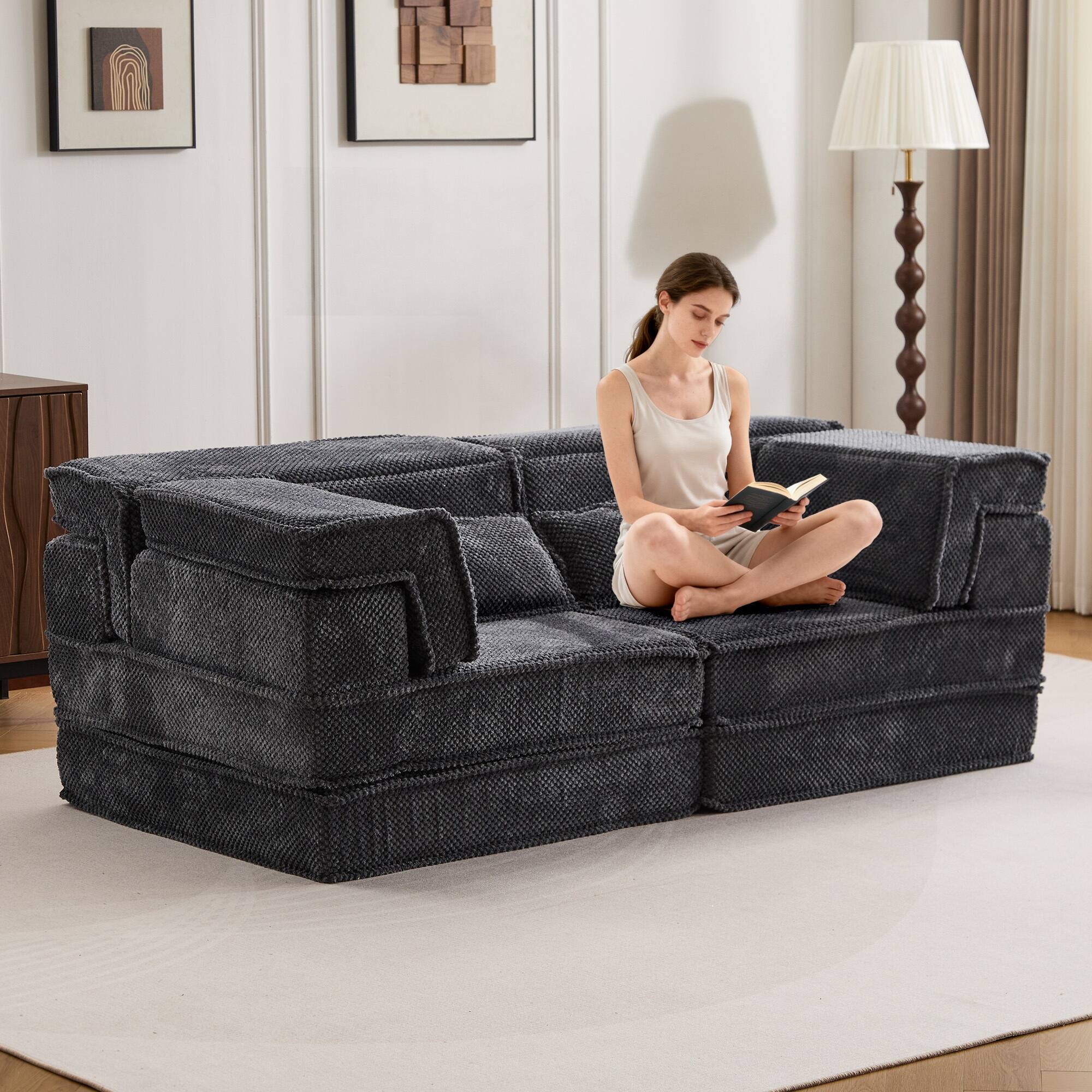 Alt View 2. Boyel Living - Compressed Memory Foam Loveseat Sofa Bed - Dark Grey.