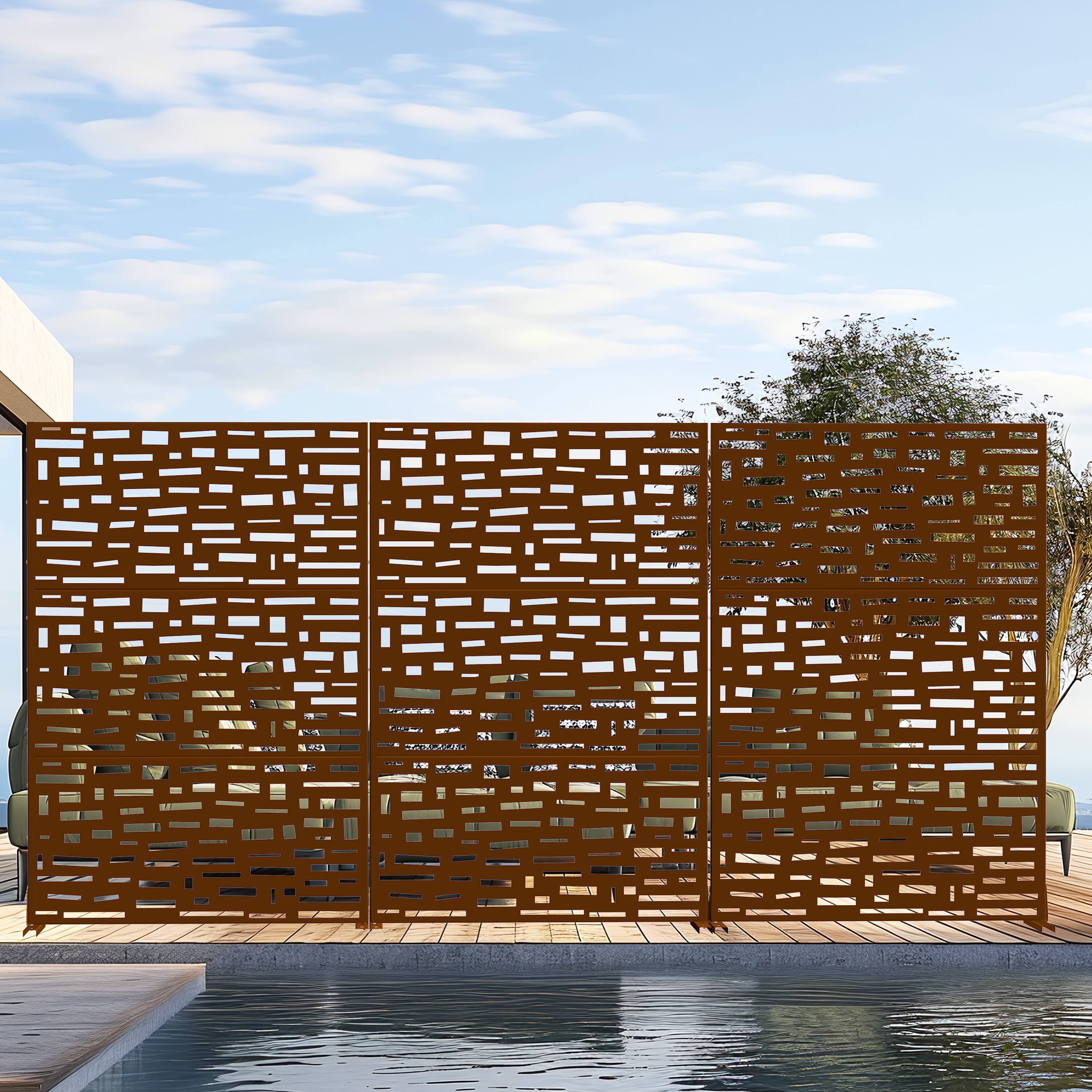 Alt View 4. PexFix - 72 in. x 47 in. Gerald Pattern Metal Outdoor Privacy Screen & Panels, Freestanding Garden Divider Fence - Brown.