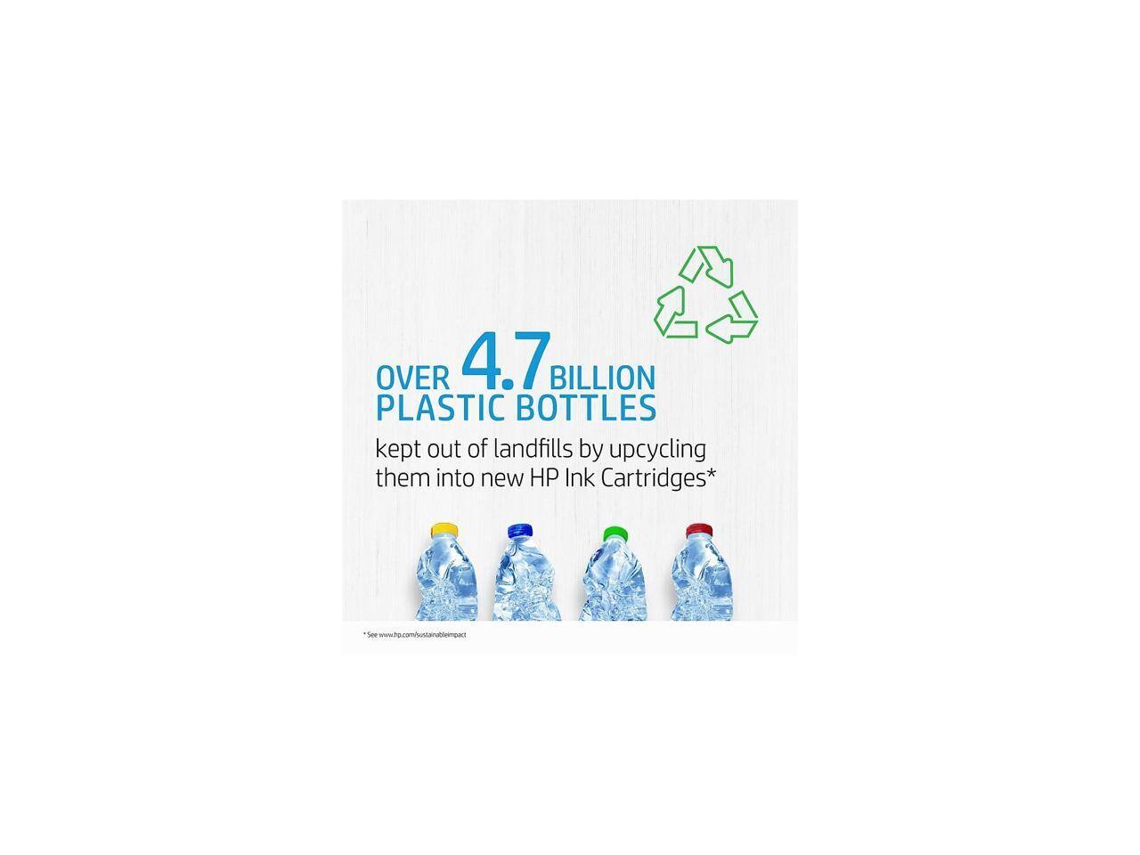 OVER 4.7 BILLION PLASTIC BOTTLES kept out of landfills by upcycling them into new HP Ink Cartridges*  
*See www.hp.com/ustainableimpact